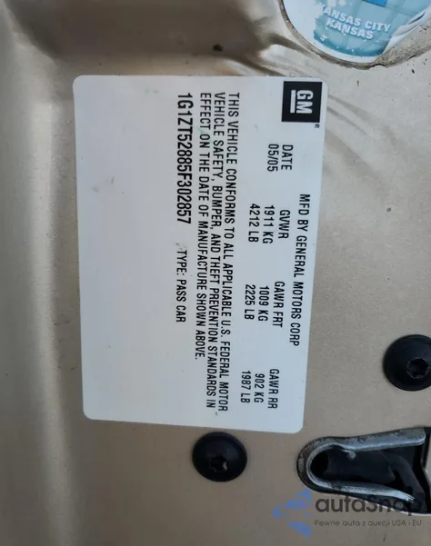 2005 Chevrolet Malibu Ls z USA, uszkodzony, nr VIN 1G1ZT52885F302857